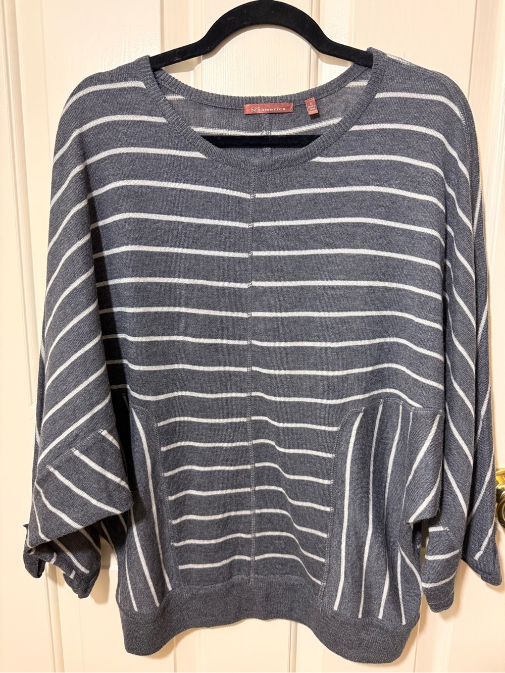 525 America Gray & White Striped Crewneck Sweater